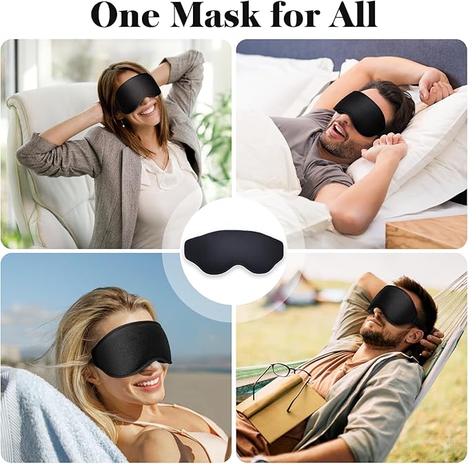 3D Eye Mask Sleep Mask for Men & Women, 100% Pressure-Free & Light Block-Out Eye Mask for Sleep with Easy Adjustable Strap, Night Eye Cover for Travel, Black
