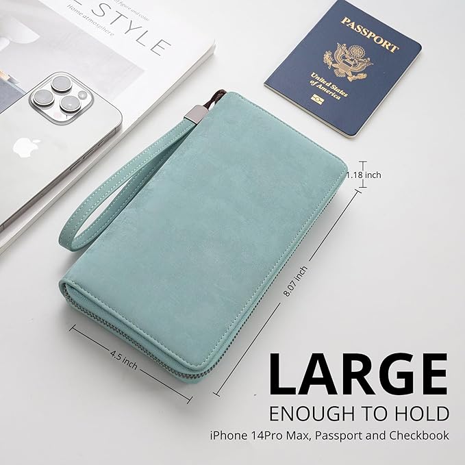 Bveyzi Women RFID Blocking Wallet Leather Zip Around Phone Clutch Large Capacity Ladies Travel Purse Wristlet | RFID Blocking, Zip Around, Large Capacity