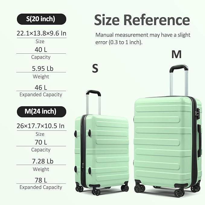 Carry on 20inch Luggage with Spinner Wheels, Lightweight PC+ABS Hard Shell Suitcases, Expandbale Storage & TSA Aprovel Lock