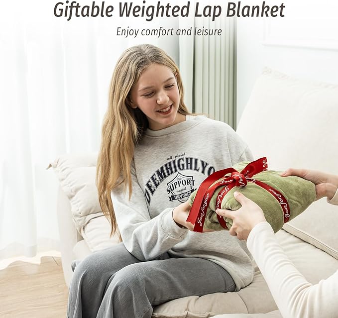 Wemore Weighted Lap Blanket 7lbs for Adults, Small Weighted Blanket for Travel, Calming, Relaxing, Napping and Sleeping, All-Season Weighted Lap Pad, Machine Washable, Green 24x29 inches