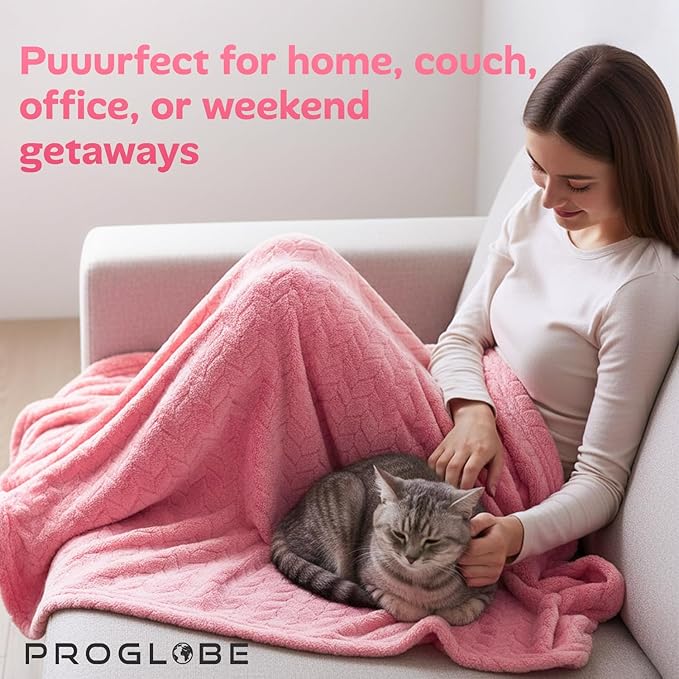 Proglobe Premium Travel Blanket and Pillow - XL 42" x 68" - Ultra Soft Lightweight Compact Blanket for Airplane, Car, Bus, Travel - Portable Cozy Fleece for Men, Women, and Kids - Pink