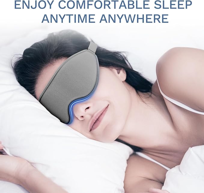 FlyCoco 99% Fully Block Out Light Eye Sleep Mask, 3D Deep Contoured Eyes Cover Zero Pressure, Long Lash Extension Eyes Mask with Adjustable Straps for Sleeping Travel Home Nap Rest Women Men (Grey)