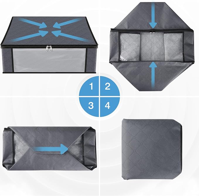 HomeHacks 6-Pack Clothes Organizer Storage Bags Foldable Storage Box with Large Clear Window Sturdy Handles for Closet, Dorm, Pillows, Bedding, Clothes, Stuffed Toys, Blankets, 35L, Grey | Foldable Storage Box Container with Zippers, Clear Window, Rein...