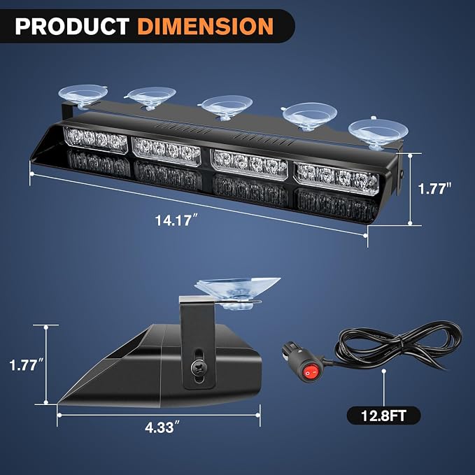 Nilight 32LED Amber Red Emergency Dash Strobe Lights with Controller | Suction Cups Warning Hazard Interior Front/Rear Windshield Deck Split Light Bar for Trucks Construction Vehicles