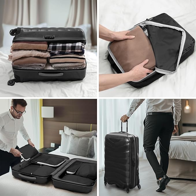 CherryNow Compression Packing Cubes, 7 Set Packing Cubes for Travel, Suitcase Organizers, Luggage Essentials, Travel Bags for Shoes, Clothing, Black