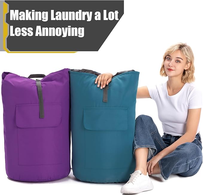 Backpack Laundry Bag, 115L Heavy Duty Extra Large College Laundry Backpack, Dirty Clothes Bag with Shoulder Straps, Laundry Hamper Bag with Drawstring Closure for College Dorm, Apartment Teal