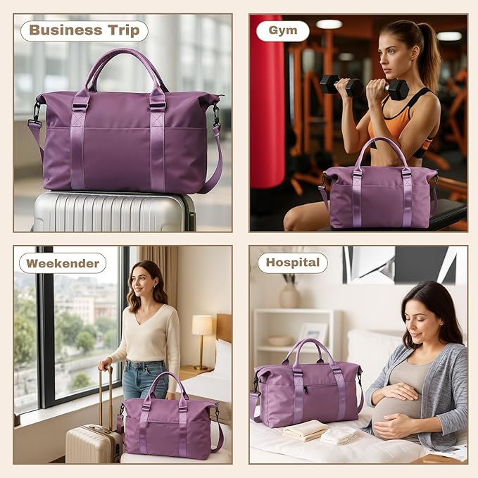 Weekender Duffel Bags for Women, Purple Travel Totes Bag for Airplane Essentials, Overnight Bags for Women with Trolley Sleeve, Large Carry On Hospital Bag for Labor and Delivery, Sport, Gym