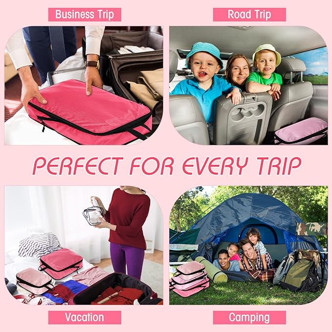 5 Pack Compression Packing Cubes for Travel Space Saving Cubes Luggage Organizer for Suitcase(Pink,Mixed)