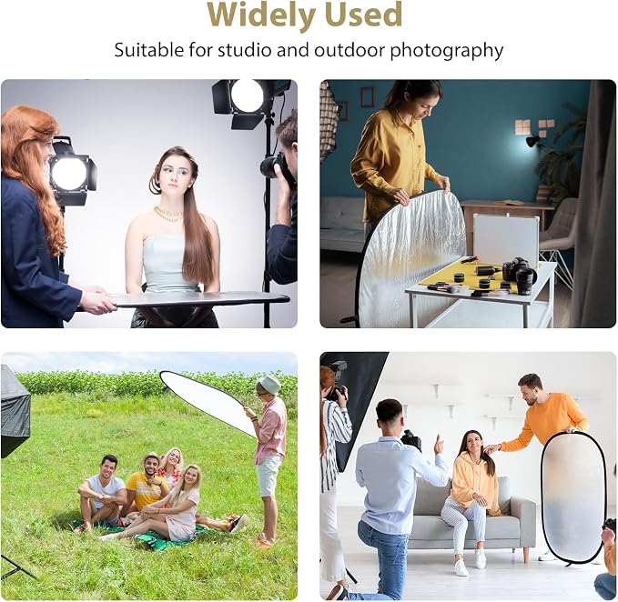 35"x47" Photography Reflector with Stand, Include Clamp&Carrying Bag | 5-in-1 Oval Foldable Reflector, Translucent/Silver/Gold/White/Black Photography Reflector for Studio&Outdoor Lighting