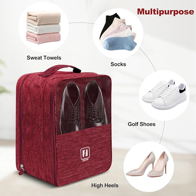 Large Shoe Bags for Travel, Shoe Travel Bag Holds 3 Pairs of Shoes, Travel Shoe Bags for Packing in Suitcase, Portable Dance Shoe Storage Pouch, Shoe Organizer, Sneaker Storage Bag (Red)