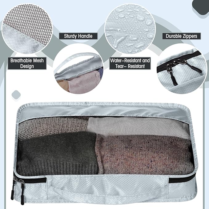 5 Pcs Packing Cubes for Suitcase Large Travel Cubes Carry on Luggage Organizer Bags for Clothes Accessories(M,Gray)