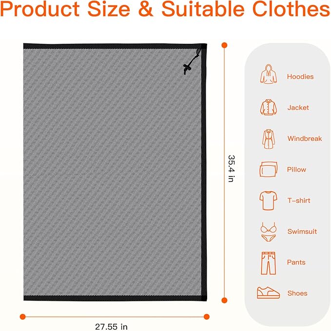 Extra Large Mesh Laundry Bag Heavy Duty Mesh Wash Bag with Drawstring Closure for College, Dorm, Travel, Family and Apartment Dwellers, 27 x 36 Inches, Black