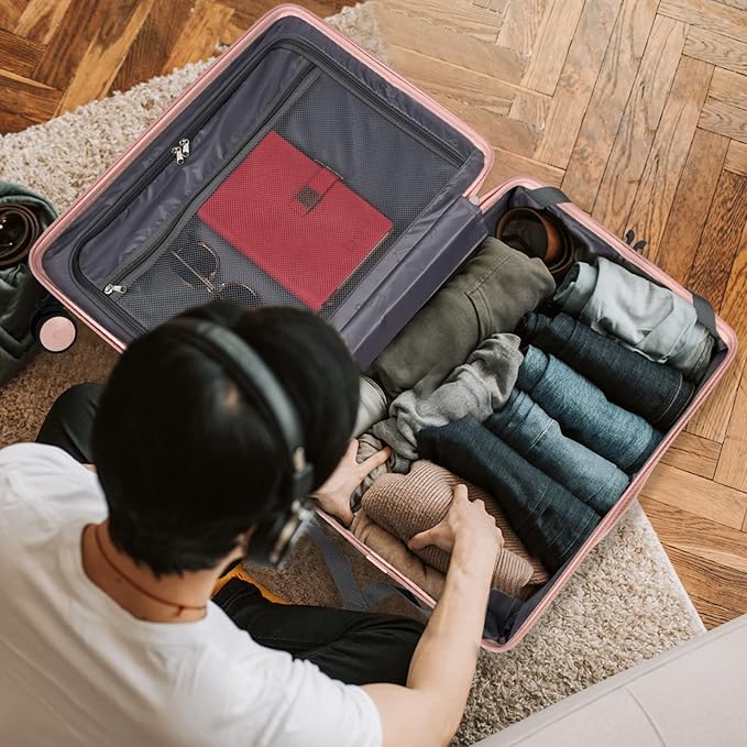 28 Inch Expandable Luggage with Wheels Checked Bag Luggage Hard Shell PC Suitcases Lightweight Travel Checked Luggage Large Suitcase with Lock for Woman Men Travel