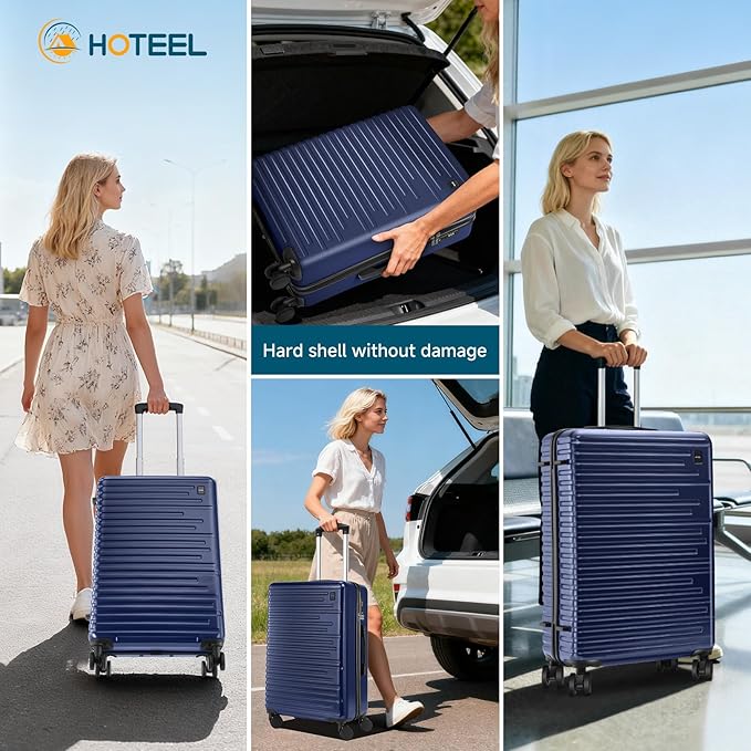 Hoteel Luggage Sets 5 Piece, 4-Year Warranty, Carry-On Luggage with Dual-Spinner Wheels, PC+ABS Hardside Suitcase Set with TSA Lock, Durable Large Suitcase, Dark Blue(20/24/28/DB/TB)