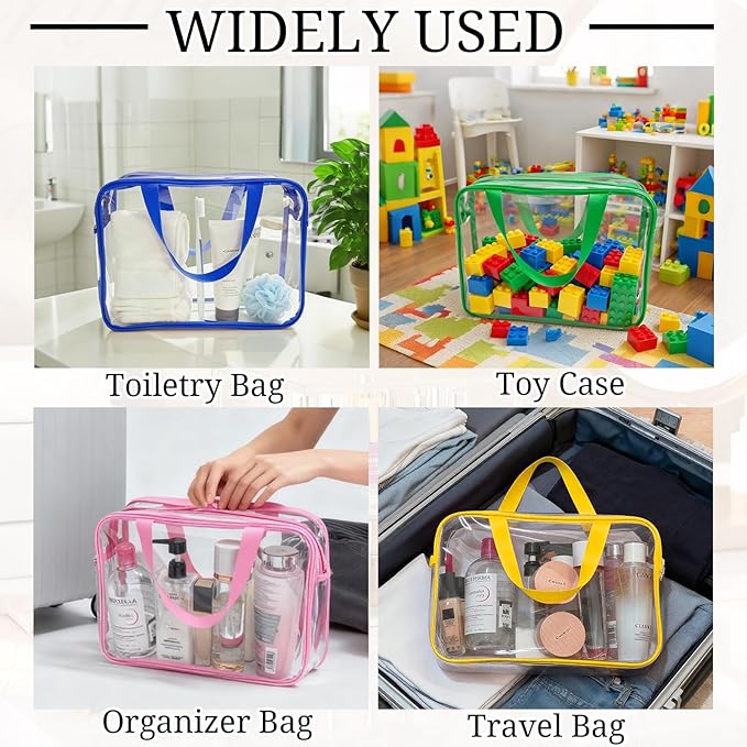 4 Packs Large Clear Toiletry Bag, Waterproof Clear Makeup Comestic Organizer Bags with Handle, Transparent Handbag with Zipper for Travel Airport Airline Vacation
