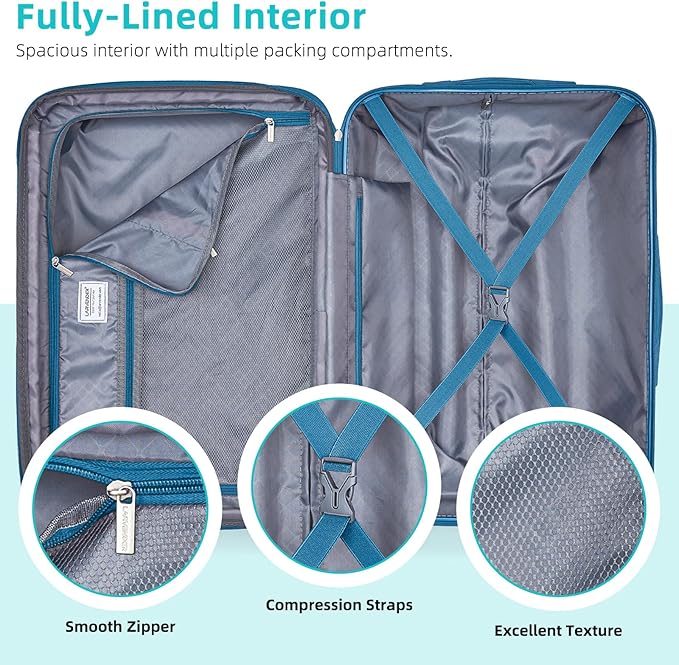 LARVENDER Carry on Luggage 22x14x9 Airline Approved Hardshell Suitcase with Wheels TSA Lock, PC+ABS Lightweight Suitcase Set for Women with Travel Backpack, Ocean Breeze, 3 Piece Set