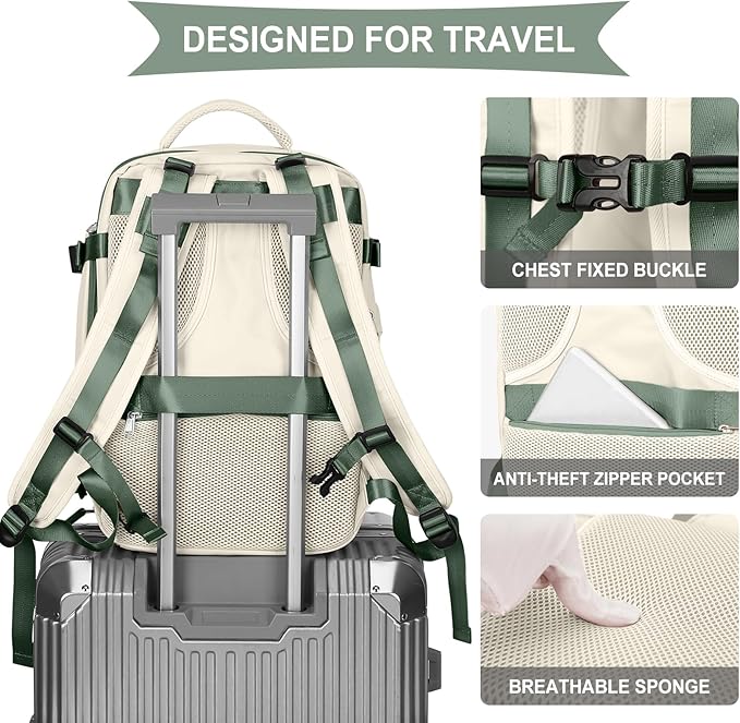 coowoz Vacuum Backpack Travel with Pump,Travel Backpack with Vacuum System For Women Men,Carry On Backpack,Hiking Backpack Waterproof Outdoor Sports Rucksack Casual Daypack,30L(Vacuum pump)White Green