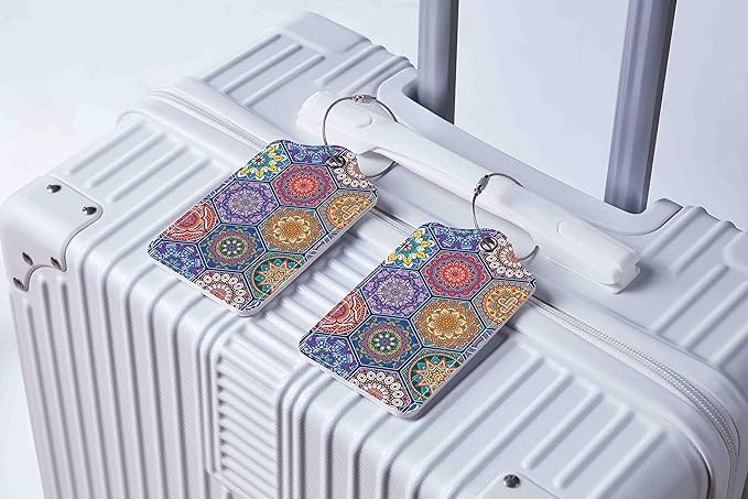 Luggage Tags for Suitcases, 2 Pack Cute PU Leather Suitcase Tag Identifiers TSA Approved with Stainless Steel Loop and Address Card for Baggage Tag for Cruise Airport Travel Essentials by Chelmon