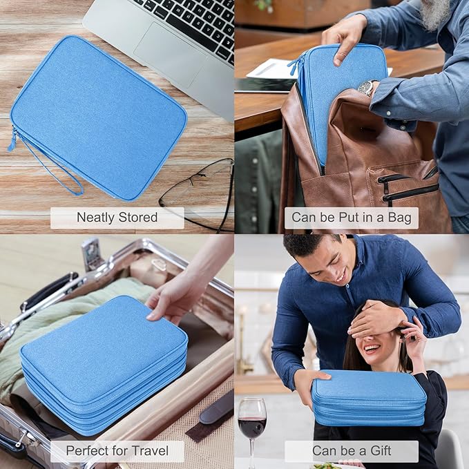 FYY Electronic Organizer, Extra Large Travel Cable Organizer Bag Pouch Portable Waterproof Double Layers All-in-One Storage Bag for iPad, Cable, Power Bank, Laptop Charger for Office/Home, Cyan