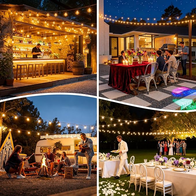 Nisocy Solar String Lights Outdoor Waterproof with Remote & Timer, LED Shatterproof G40 Bulbs, Solar Powered Patio Lights for Christmas, Winter Decor, Backyard, Porch, Garden, Wedding (50FT)