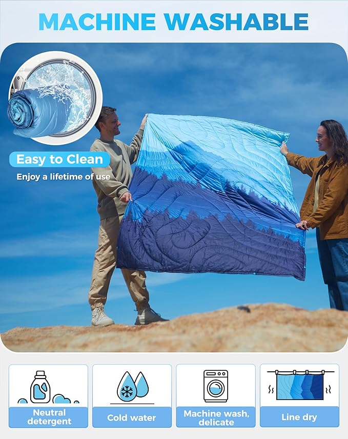 KingCamp Ultralight Camping Blanket, Packable Down Alternative Puffy Printed Wearable Blanket with Snap Buttons & Corner Loops Weatherproof Quilt for Outdoor Travel Stadium (78.7" x 57.1", Forest)