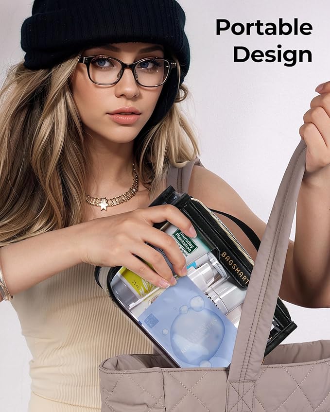 BAGSMART TSA Approved Toiletry Bag, Clear Travel Toiletry Bag, Makeup Cosmetic Pouch Bag for Women Quart Size Compliant Bag Organizer for Travel Essentials (Black Pack of 2,)