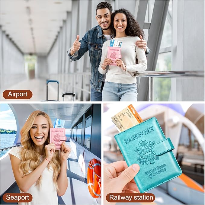 Herain Passport Holder for Travel Cruise Essentials, 2 Pcs Passport Cover Wallet Case Travel Gifts Women Men Family, RFID Passports Book Card Holders Travels Accessories Must Haves