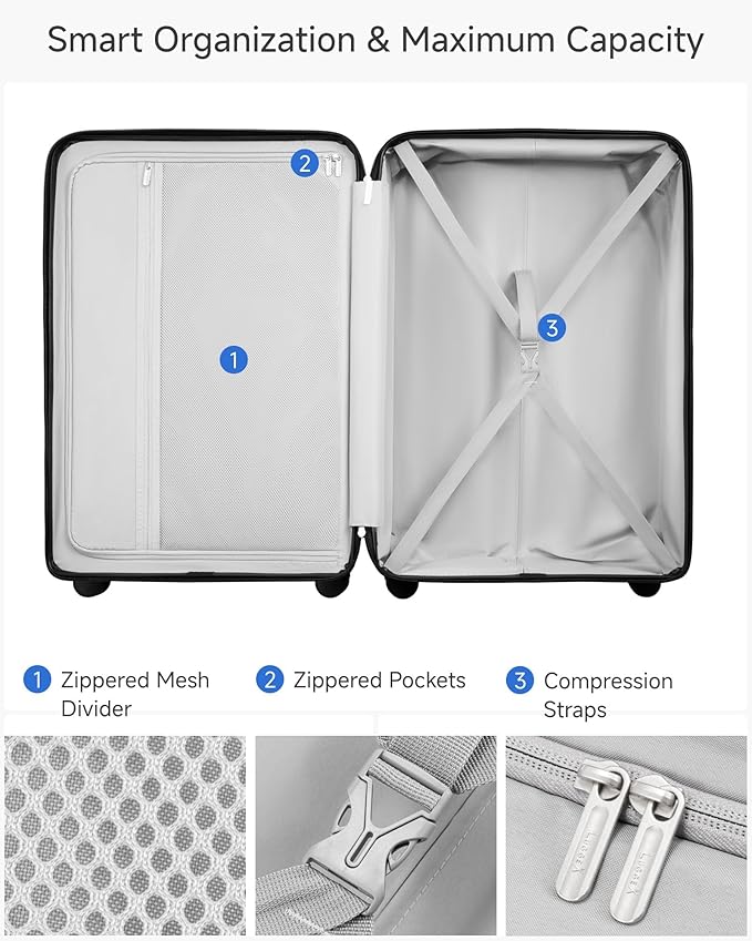 LUGGEX 28 Inch Large Checked Suitcase, L2 105L Capacity PC Hard Shell Luggage with 360° Spinner Wheels & TSA Lock, Durable Travel Bag for Extended Trips (EX-Core, Black, 28 Inch)
