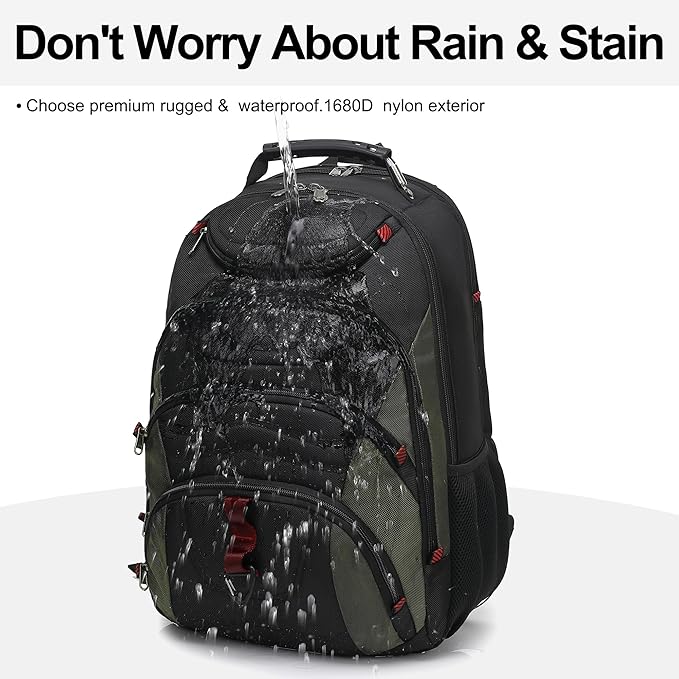 Boavan Laptop Backpack for men, 17.3 inch Laptop Bag with USB Port, Waterproof Travel Work Backpack Purse, Anti-Theft Teacher Nurse Doctor Casual Bookbags Office Business backpack,Black&Army Green