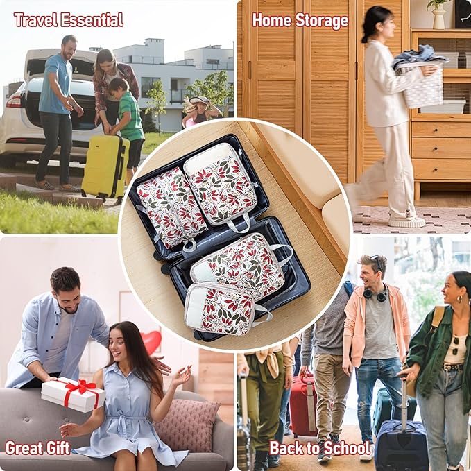 5 Set Compression Packing Cubes, Suitcase Organizer, Lightweight Travel Essentials, Compression Bags For Travel Accessories Luggage Storage Set (5 Pcs, Berry)