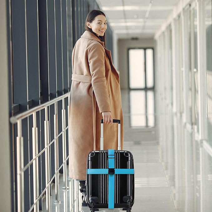 Luggage Straps for Suitcases TSA Approved Travel Belt 8 Pack by Chelmon (Sky Blue)