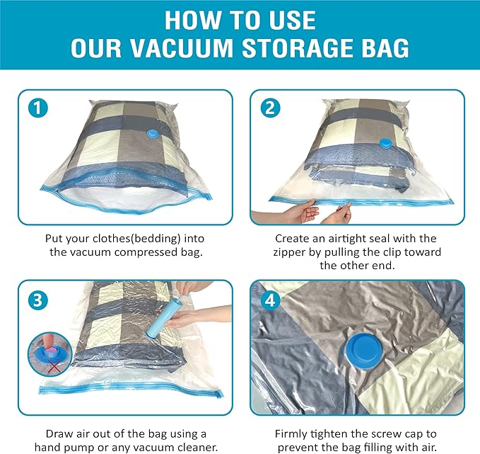 Cozy Essential Vacuum Storage Bags, 80% Compression Vacuum Seal Space Saver Plastic Packaging Bags for Clothes, Blankets, Pillow, Bedding, Comforters, Sealer Clothing Storage,10 Combo