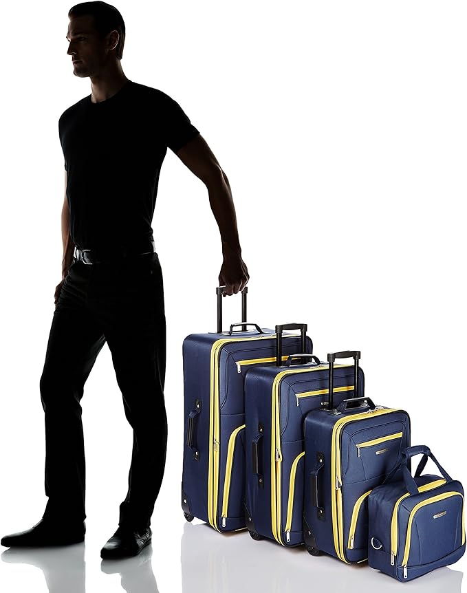Rockland Journey Softside Upright Luggage Set, Expandable, Navy, 4-Piece (14/19/24/28)
