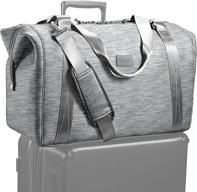 Fit & Fresh Neoprene Weekender Bag for Women – Carry-On Friendly Travel Duffel with Expandable Sides, Trolley Sleeve & Pockets – Lightweight, Water-Resistant Overnight Bag for Weekend Trips + Gym