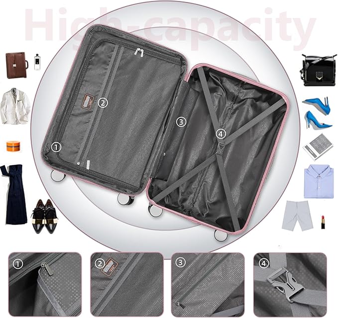 Pink 6 Piece Luggage Set Hard Shell - Expandable Suitcases with Spinner Wheels and Duffel Bags for Family Travel, Durable Carry On Luggage Sets with Lock for Women and Girls