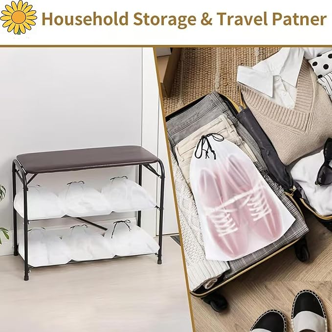 25 Pack Travel Shoe Bags, 15.7" x 11.8" Frosted Transparent Travel Shoe Pouch, Waterproof Portable Drawstring Travel Shoe Bag Organizer, Essential for Travel, Storage for Miscellaneous Items