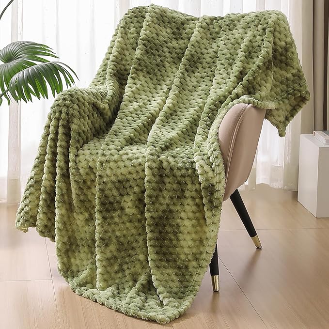 Soft Fleece Throw Blanket, 50x60 Inches Travel Size 3D Clouds Stylish Jacquard Throw Blanket for Couch, Cozy, Warm and Lightweight for Winter, Tie-dye Olive Green