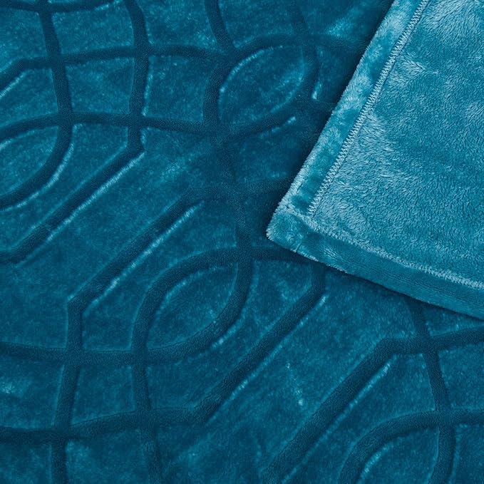 Soft Cozy Fleece Throw Blanket, 50x60 Inches – Lightweight Plush Blanket for Couch, Fuzzy 3D Jacquard Design, for Sofa, Bed & Travel - Teal