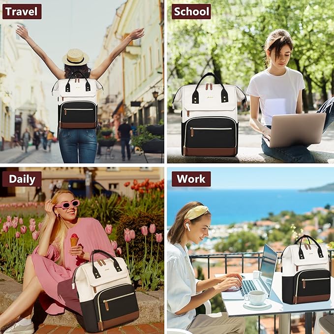 Focdod Backpack for Women, Fits 15.6 Inch Laptop Bag Fashion Travel Work Bag, Business Computer Waterproof Backpack Purse, College Backpacks Beige Black Brown