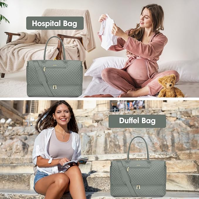 Travel Bag Weekender Bags for Women - Carry on Overnight Bag with Shoe Compartment Duffle Bag with Laptop Pocket Hospital Bag for Labor Delivery Gym Tote Bag with Toiletry Bag Dark Green