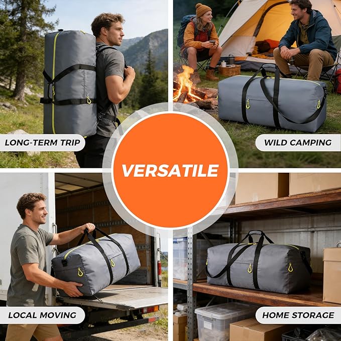 100L Extra Large Duffle Bag for Travel, 3 In 1 Travel Duffel Bags for Men and Women, Foldable Duffle Backpack for Traveling, Grey