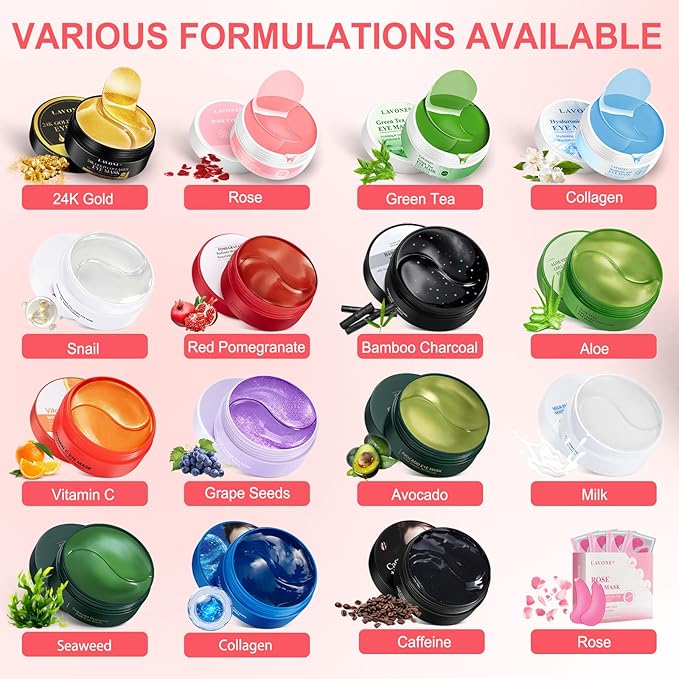 LAVONE Eye Mask - 30 Pairs Red Pomegranate Under Eye Patches Skin Care Products - Eye Masks Skincare for Dark Circles and Puffiness, Reduce Wrinkles, Eye Bags and Fine Lines, for Women and Man - Red