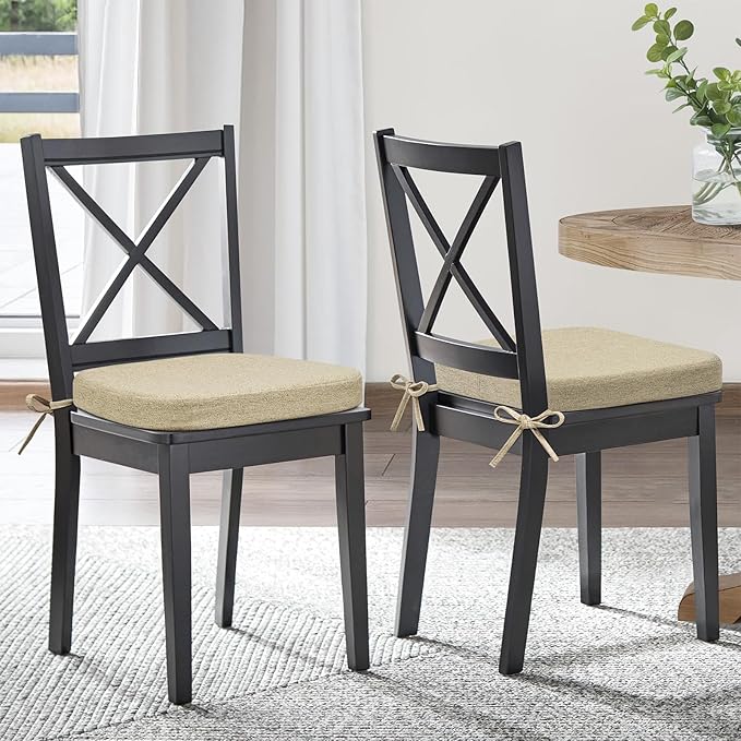 Shinnwa Dining Chair Cushions Set of 6, Patented Design Memory Foam Seat Cushions with Ties and Washable Cover, 6 Pack, 17" x 16" x 2", Natural Linen