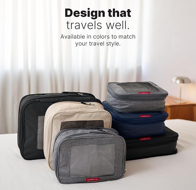 LeanTravel Premium Compression Packing Cubes for Travel - Suitcase Organizer Bags with Double Zipper & Breathable Mesh Panel - Space Saving Carry On Luggage Essentials (1 Medium Bag, Grey)