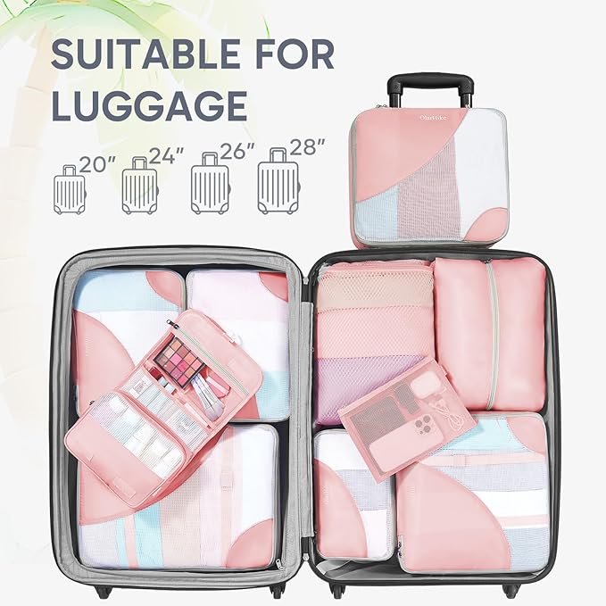 10 Set Packing Cubes for Travel, Gifts for Women Mom,Anti-Tearing Suitcase Organizer for Luggage with Shoe & Hanging Toiletry Bag,OlarHike Vacation Essentials & Accessories for Cruise Ship