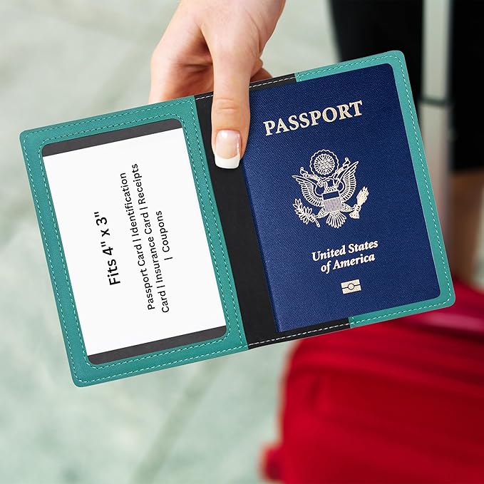 Ciana Passport Holder for Travel – PU Leather Passport Cover and Card Holder for Men & Women – Slim Passport Holder with Card Protector Slot, Travel Must Haves (Turquoise)