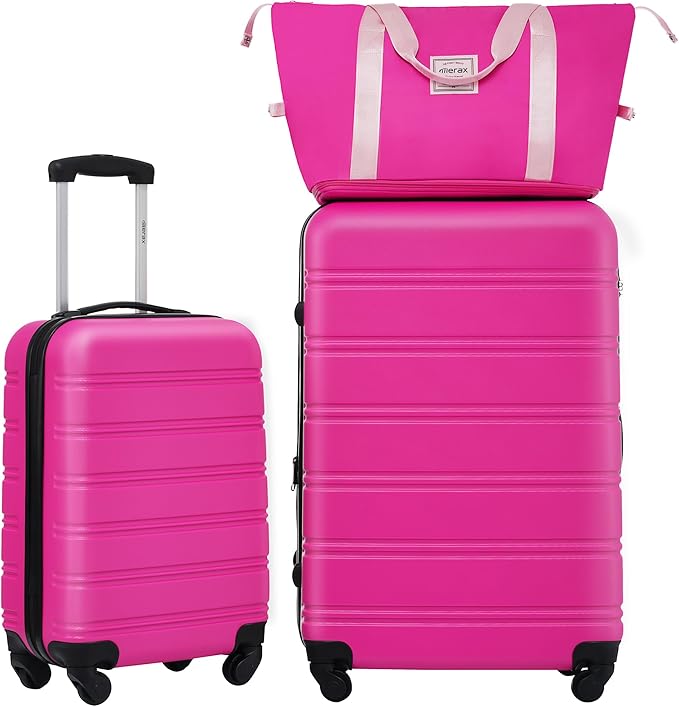 Merax Luggage Sets 2 Piece Suitcase Set 20/28 IN,Carry on Luggage and Travel Bag TSA Lock Expandable,Hard Case Luggage with Spinner Wheels,Pink
