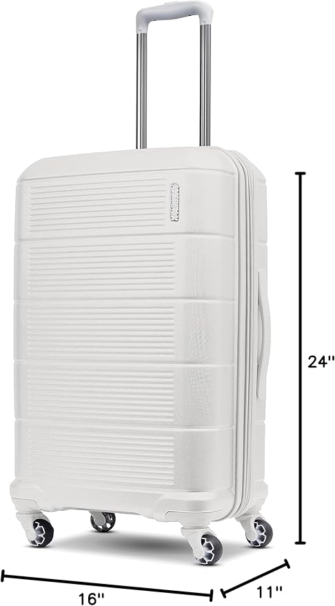 American Tourister Stratum 2.0 Expandable Hardside Luggage with Spinner Wheels, Checked-Medium, White