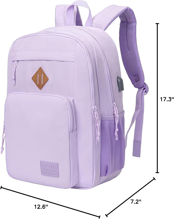 KEOFID Classic Travel backpack for Men and Women, Anti Theft Laptop Backpack with USB Charging Port for Work, Large Bag for College, Water Resistent(Purple)