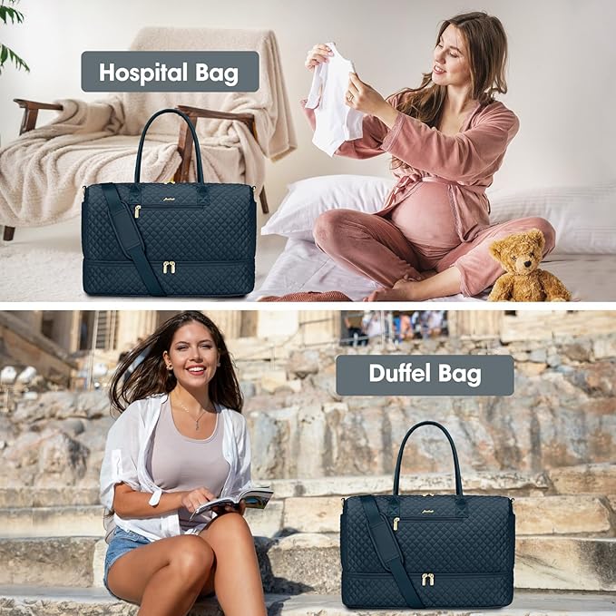 Travel Weekender Bags for Women - Duffle Bag Women with Shoe Compartment Carry On Overnight Bag with Toiletry Bag Duffel Bags with Wet Pocket for Gym Hospital Bags for Labor and Delivery Peacock Blue